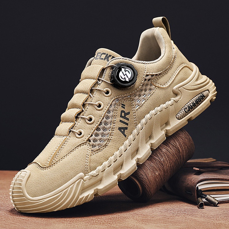 Zapatos de hombre Verano 2025 Calzado casual deportivo de red grande hueco Zapatos de moda de malla transpirable para hombre Botones giratorios para hombre