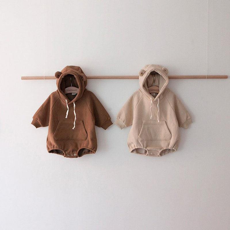 Nuevo estilo coreano bebé mono Otoño e Invierno algodón bebé mameluco hombres y mujeres bebé engrosado fleece mameluco con capucha