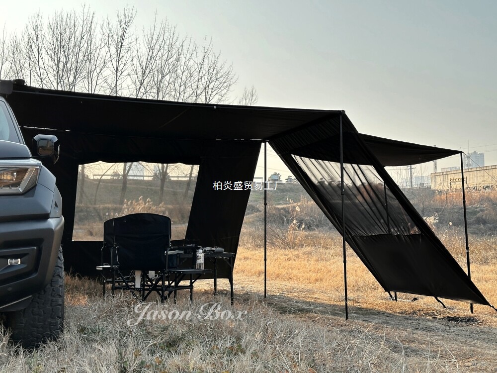 Jansen Outdoor Car Side Tent with Black Coated Side Sunshade Fabric, Window Screen, TPU Extension Room, Car-mounted Rainproof Camping Tent