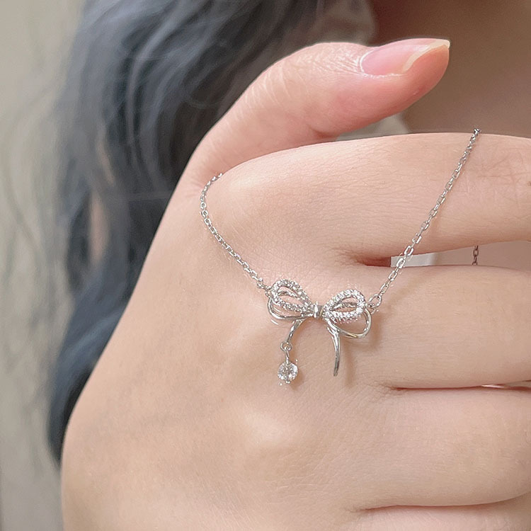 Sunburst Diamond Bow Necklace For Women Light Luxury Tassel_voghion.com