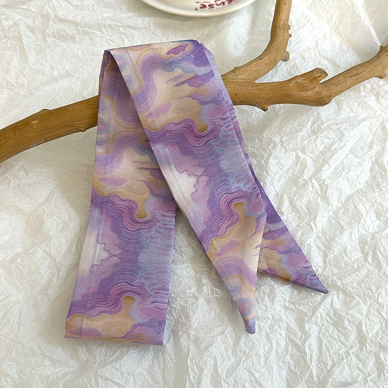 丝巾长条高级感新款油画风双面双层印花装饰领巾头巾发带多用腰带|undefined