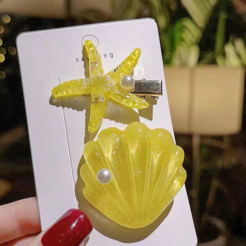 甜美海星贝壳发夹女侧边刘海夹发卡高级感百搭鸭嘴夹海边拍照发饰|undefined