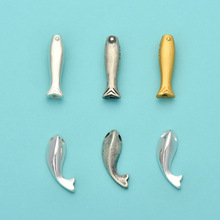 S925纯银做旧锦鲤上岸小鱼隔珠 手工DIY编绳串珠手链手串散珠配件