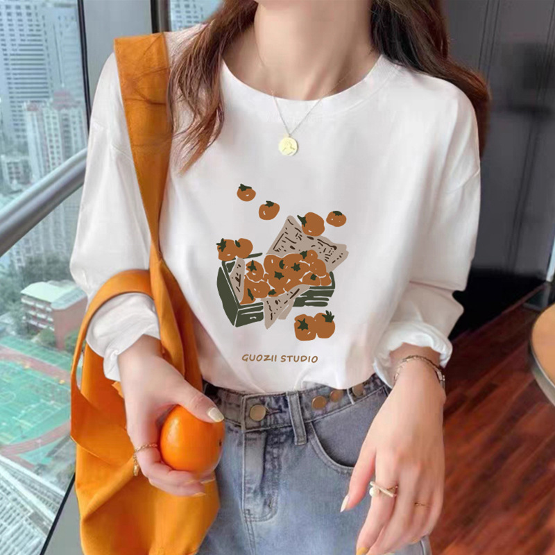 2025 New Winter Hot Style White Cotton Long-Sleeved T-Shirt Women's European Large Size Inner Layering Shirt Loose Top