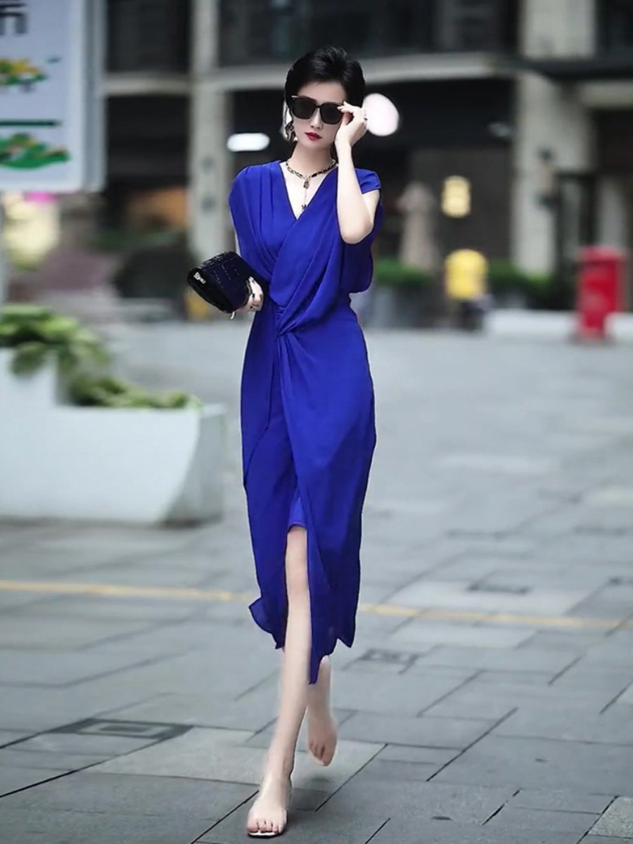 Váy liền không tay thắt nút màu tím phong cách Pháp thiết kế đặc biệt — Màu xanh lam, Màu tím chi tiết 12