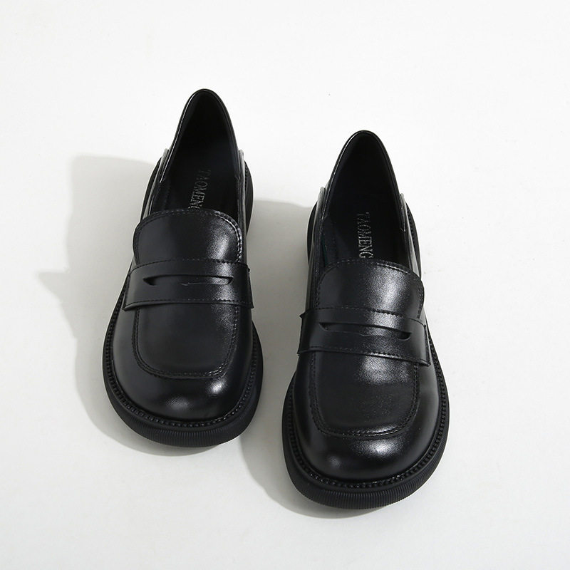 Giày lười nữ đế dày gót vuông 3–5 cm , mũi tròn — Màu đen
