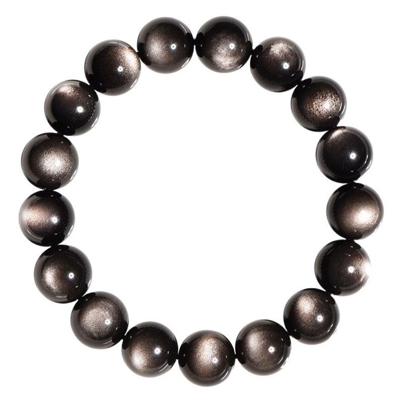 Jiuya Crystal Natural 7A Grade Double Eyed Silver Obsidian Bracelet Domineering Silver Stone Round Beads Loose Beads Factory Direct Sales
