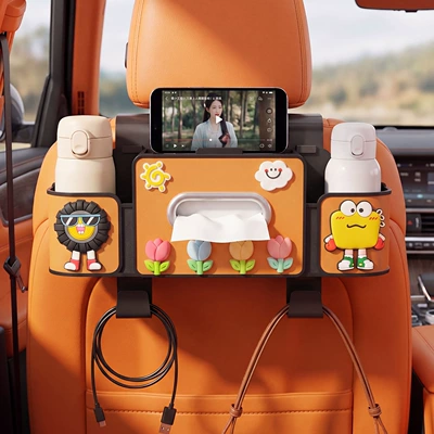 Car seat tissue box, rear storage box, in-car hook organizer, car seat back multifunctional cup holder, cartoon design
