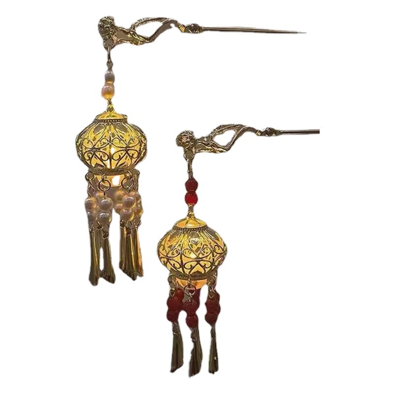 Chino viento luminoso Palacio de la lámpara hueco borla horquilla pelo nuevo chino antiguo viento Ropa Accesorios metal pelo