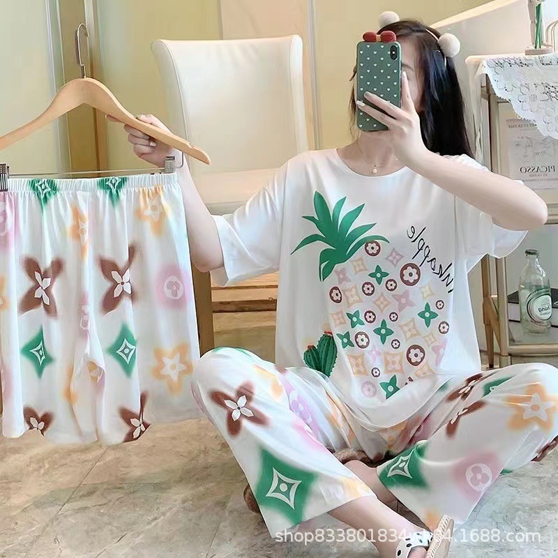 Pijamas transfronterizos de leche de verano pantalones de manga corta tres piezas de dibujos animados lindos ropa de hogar de comercio exterior de labu