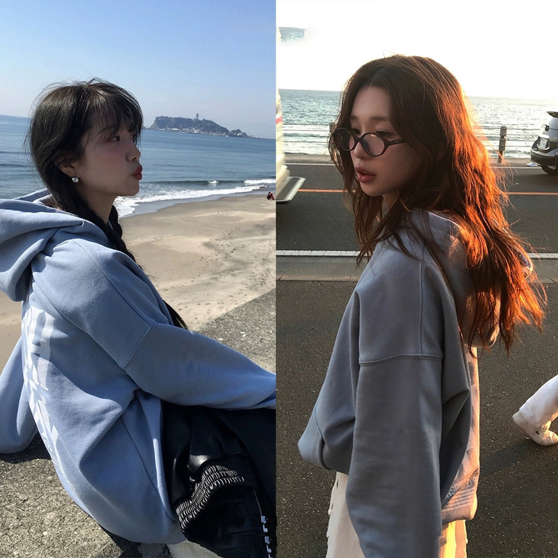 [in Stock] 2026 Spring New Product Korean Dongdaemun Retro Commuter Hooded Letter Sweatshirt Sw16176
