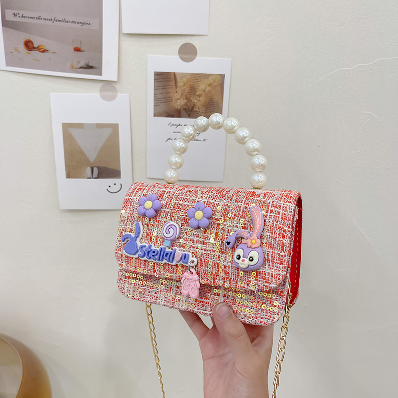 Transfronterizo nuevo bolso para niños estilo occidental perla portátil estilo Chanel moda cadena bolso de hombro conejito bolsa de mensajero
