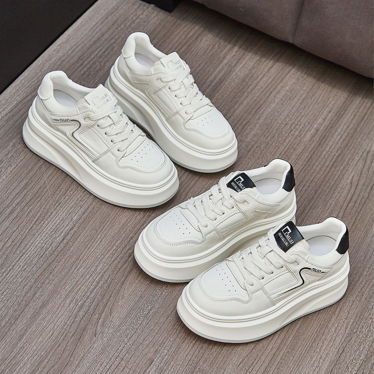 Genuine Leather Platform Thick-Soled White Shoes for Women 2025 Autumn New Color Matching Small Heightening Slimming Look Sports and Leisure Sneakers