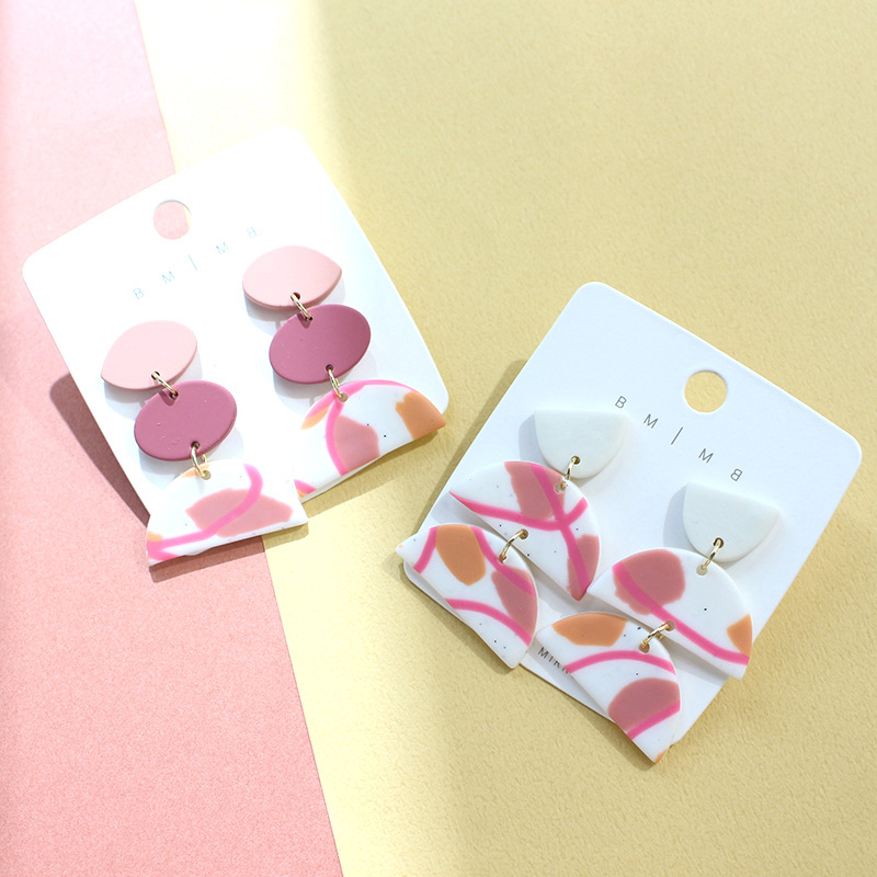 soft clay Material Geometric Pattern 1 Pair Fashion Geometric Soft Clay Drop Earrings
