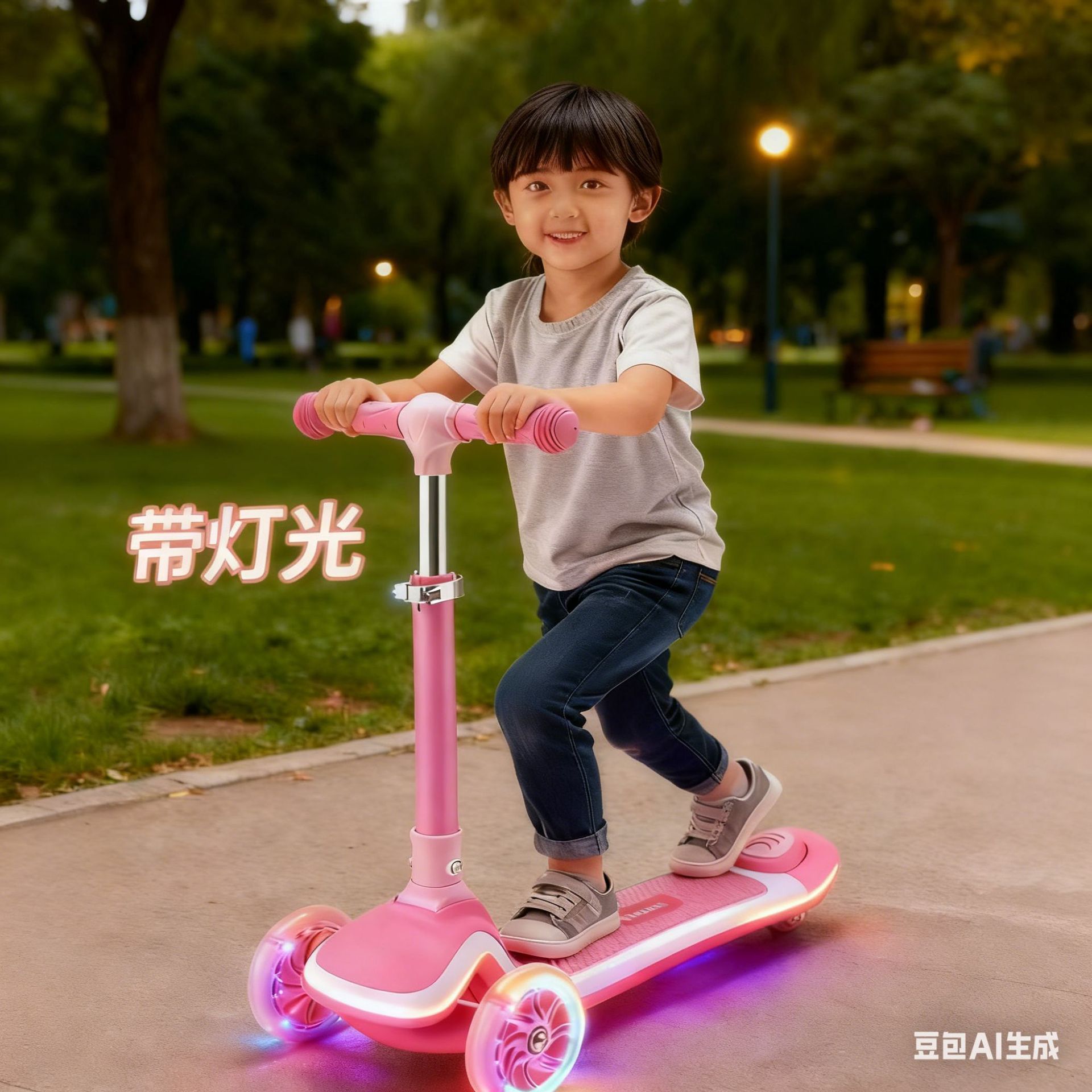 children's foldable three-wheel scooter for street skating pedalled