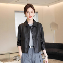 真皮皮衣女2025春秋新款翻领气质海宁纯绵羊皮夹克小外套短款