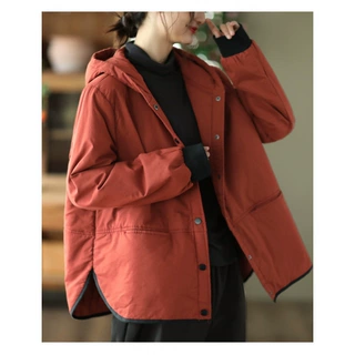 复古夹棉外套女百搭休闲连帽加厚棉衣秋冬款保暖棉服