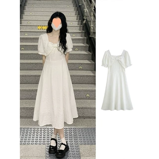 【原版面料做法加拉链】法式甜美蝴蝶结收腰显瘦仙女连衣裙