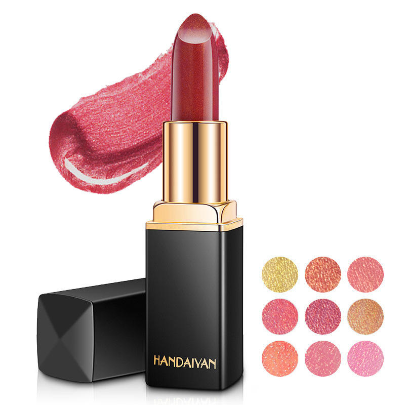 Transfronterizo termográfico lápiz labial HANDAIYAN nueve colores lápiz labial mermaid brillante metal perla oro lápiz labial color cambiante