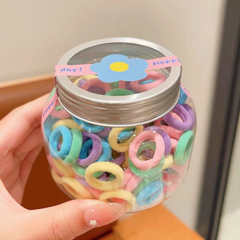 Desechable banda de goma Love Box dibujos animados pequeña flor pinza macaron color alta elástico niños horquilla pelo cuerda pelo accesorios