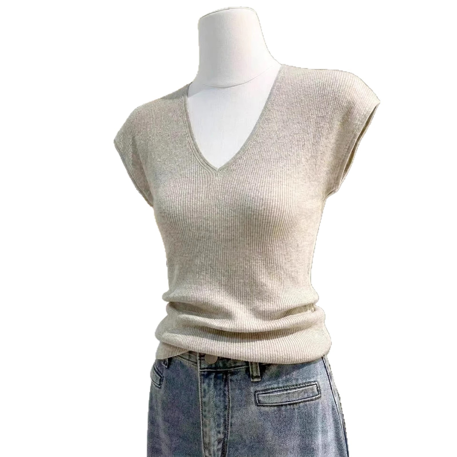 Andy Velvet Korean-Style V-Neck Sleeveless Knit Top for Women, Summer 2026 New Model, Unique and Stunning Slim-Fit Tank Top
