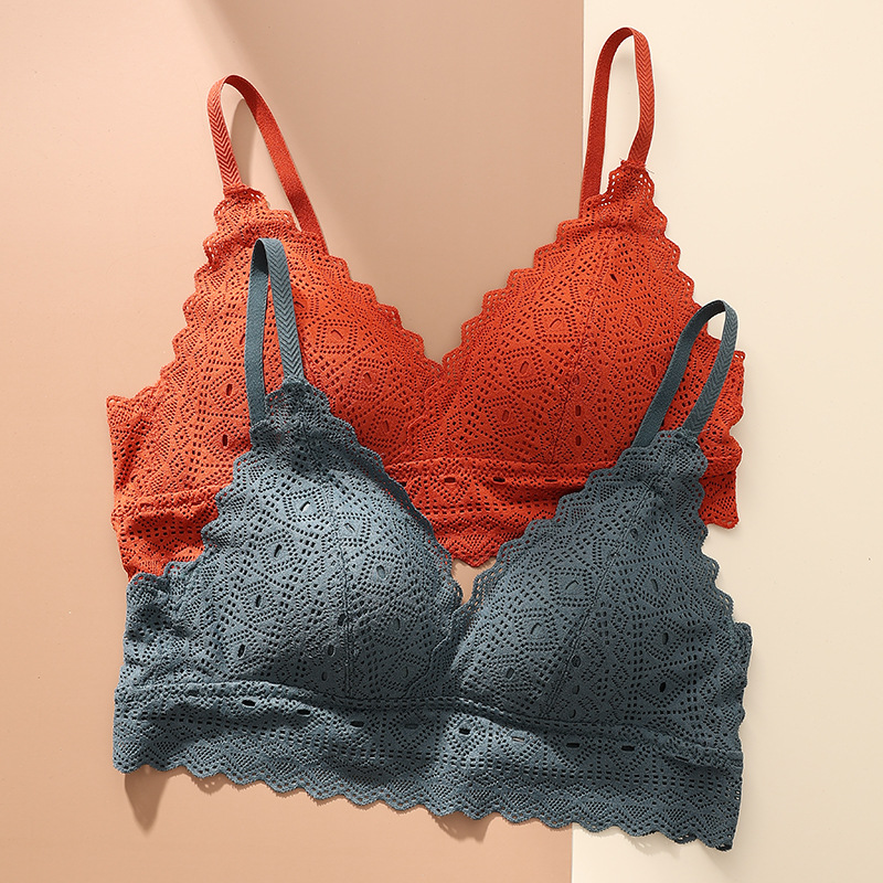 Triángulo francés taza de encaje sexy ropa interior inalámbrica delgada push up pequeño pecho cómodo sujetador transpirable BL082