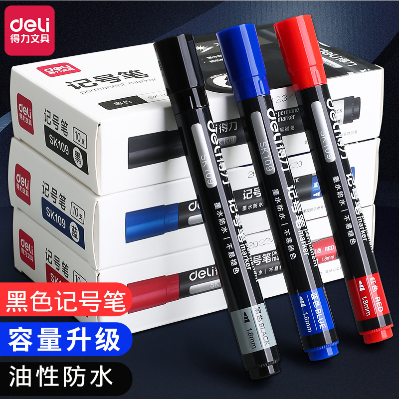 Deli Marker Pen Black Oil-Based Waterproof Thick Marker Pen for Express Delivery Logistics Red Marker Pen Large Capacity Wholesale Deli Marker Pen Black Oil-Based Waterproof Thick Marker Pen for Express Delivery Logistics Red Marker Pen Large Capacity Wholesale