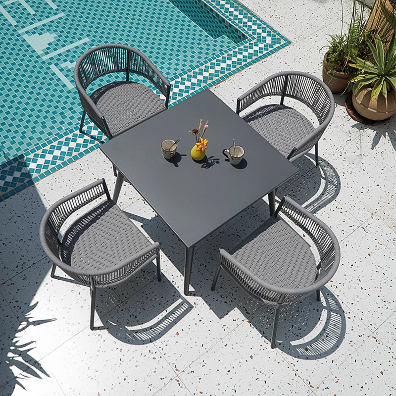 Mesas y sillas al aire libre, tienda de té con leche al aire libre, salón de café, ocio, impermeable, protector solar, jardín, balcón, combinación de ratán