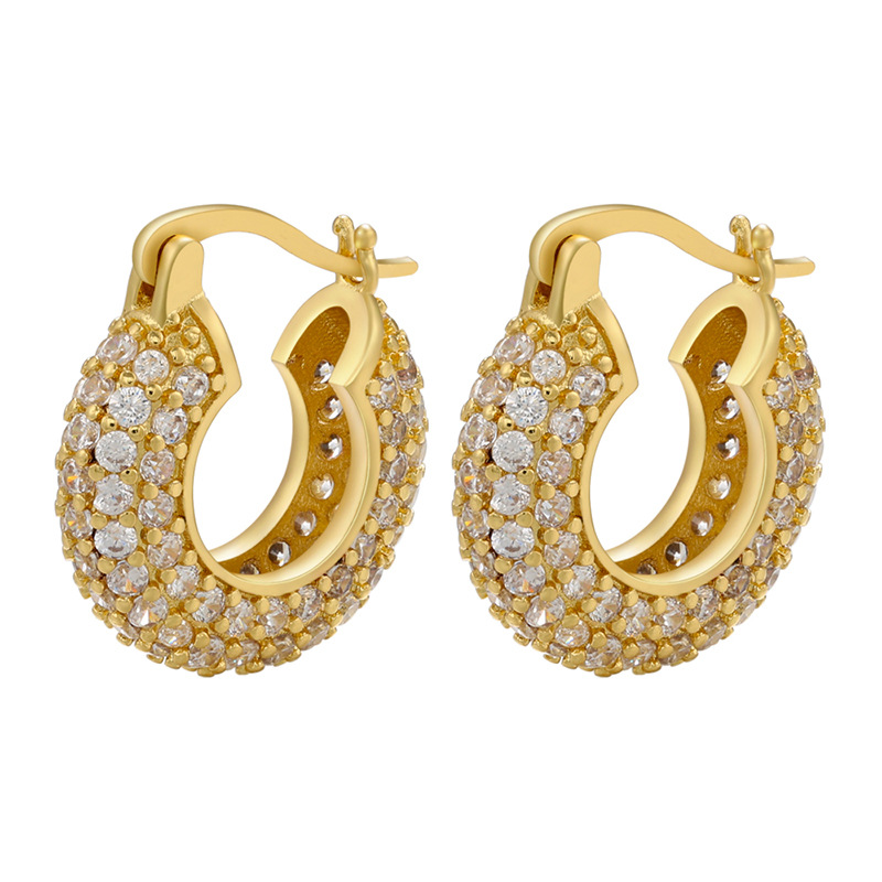 new copper 18K gold-plated U-shaped zircon earrings