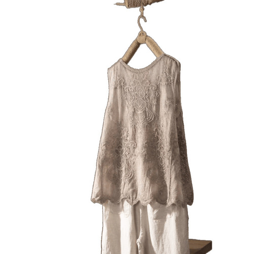 Vintage pure cotton embroidered loose vest for women—summer outerwear, retro colorful sleeveless top, Mori girl-style waistcoat.