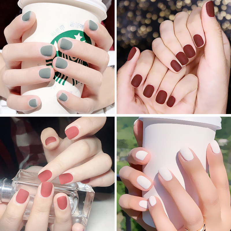 Seamless short nail patch net red white frosted solid color nail sticker waterproof removable wear nail finished product