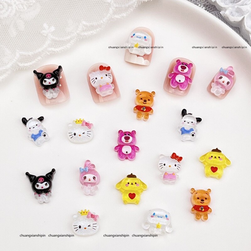 New Cartoon Nail Art Jewelry Wholesale Three-dimensional Cute Fine Flash Pacha Dog Winnie the Pooh Bear Resin Diy Nail Accessories