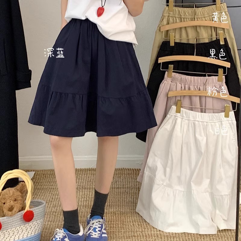 レトロカーキミュウミディスカートレディース夏スタイルレイジー万能ルーズスリムふわふわスカートAラインアンブレラスカート|undefined