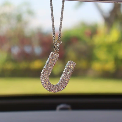 Car hanging: Pendant for Women - u-letter-car-pendant-ab-color-transparent-diamond