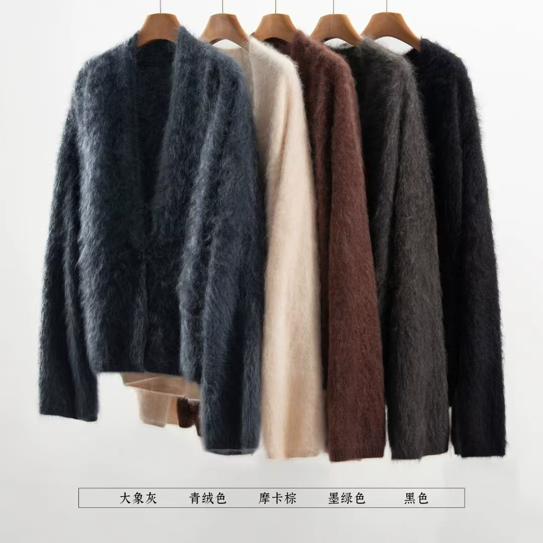 Толстый свитер с текстурой под мех, осенне-зимняя мода, V-образный вырез, свободный и повседневный свитер, 100% кашемировый свитер с начесом, женский кардиган-жакет