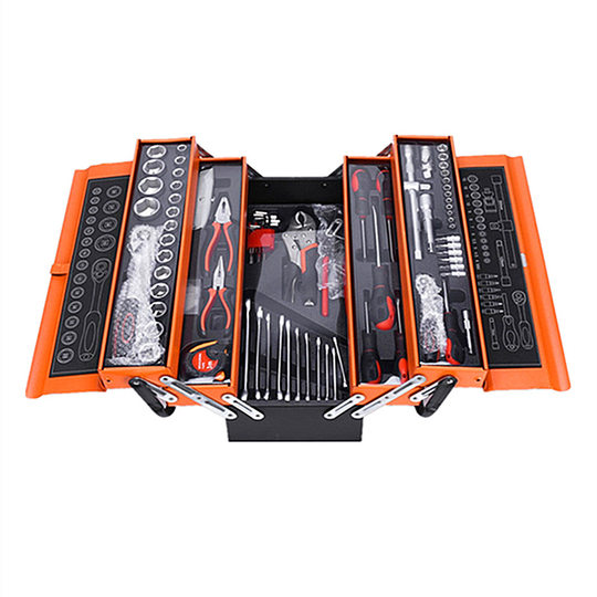 Auto repair tool comprehensive toolbox 85-piece set of three-layer iron box 72-tooth quick wrench big fly small fly combination sleeve