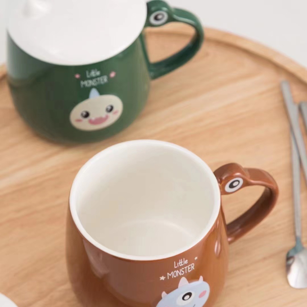Creativo de dibujos animados monstruo lindo regalo de cerámica taza de café taza de consumición personalizada Oficina taza de color caramelo
