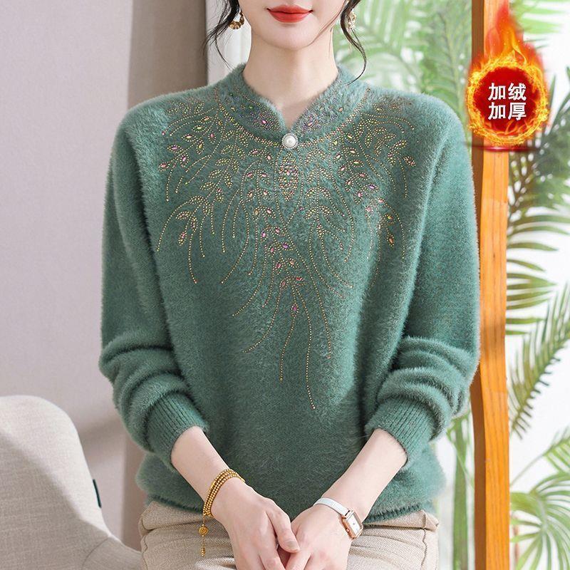 Mom's Winter Mink Velvet Sweater, Stylish Warm Top for Middle-Aged Women, Loose Thick Sweater for Middle-Aged and Elderly, Base Layer Shirt
