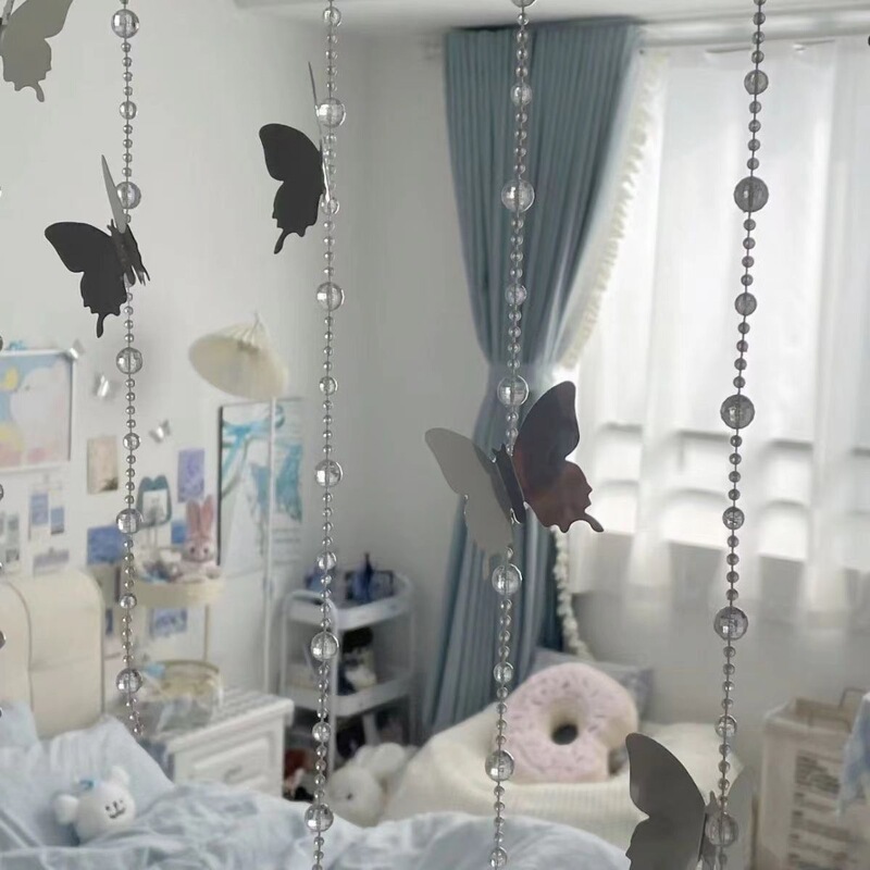 Mirror Butterfly Bead Chain Door Curtain, Ins-Style Dreamy Bead Chain, Atmosphere-Enhancing Bedroom Entrance Fairy-Like Decoration, Girly Room Decor Mirror Butterfly Bead Chain Door Curtain, Ins-Style Dreamy Bead Chain, Atmosphere-Enhancing Bedroom Entrance Fairy-Like Decoration, Girly Room Decor