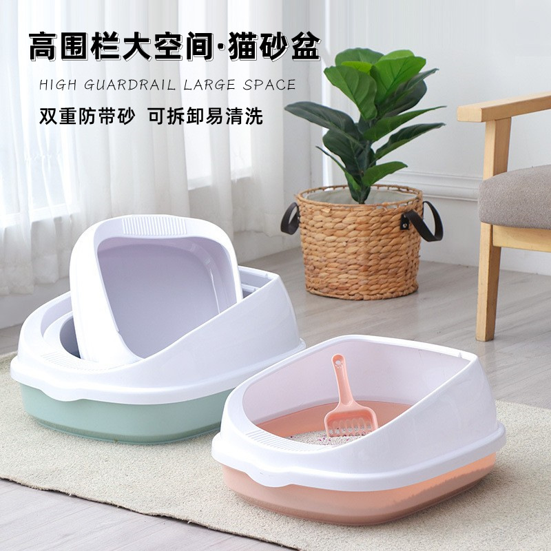 Semi-cerrado caja de arena para gatos de gran tamaño de alta valla a prueba de salpicaduras extraíble lavable gato aseo suministros de limpieza para mascotas en stock al por mayor