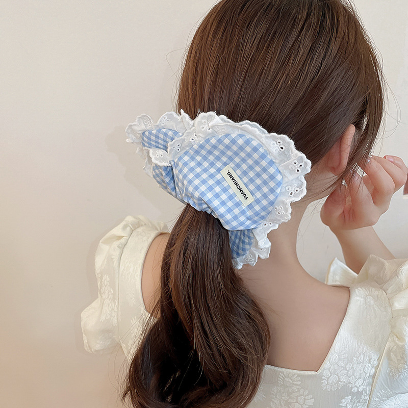 Sweet Plaid Flower Cloth Hair Tie display picture 2