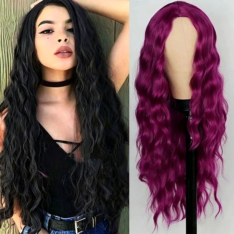 European and American Style Women's Long Wool Curly Wig, Full Head, Middle Part, Cornrow Long Curly Hair, Synthetic Fiber Wig