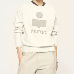 21 Early Autumn New European and American Clothing Im Classic Pattern Hand-Cranked Special Embroidered Pure Cotton Round Neck Off-White Sweatshirt