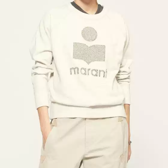 21 Early Autumn New European and American Clothing Im Classic Pattern Hand-Cranked Special Embroidered Pure Cotton Round Neck Off-White Sweatshirt