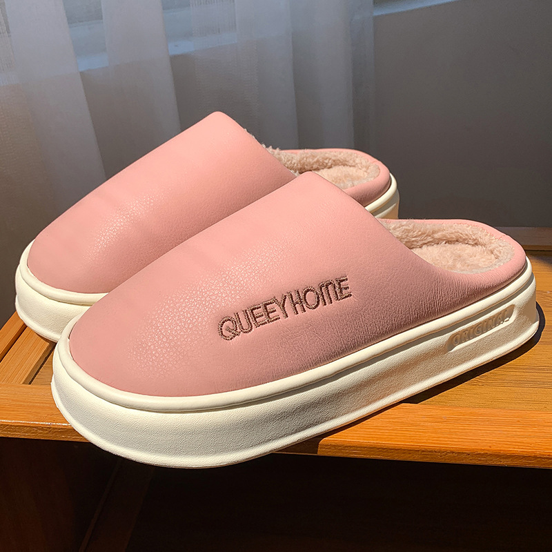 Pantofole in cotone autunno e inverno da donna per interni casa 2026 calde pantofole in peluche pantofole in cotone antiscivolo impermeabili per la casa con tacco