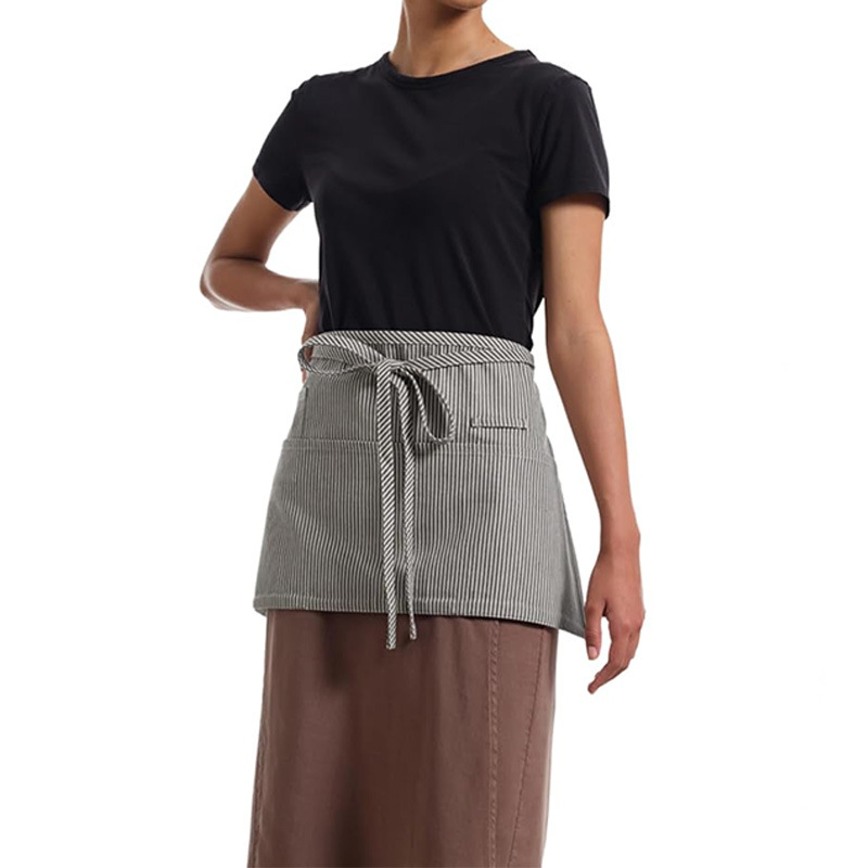 Delantal transfronterizo logotipo personalizado barista ropa de trabajo 4 bolsillos a rayas delantal corto fábrica al por mayor