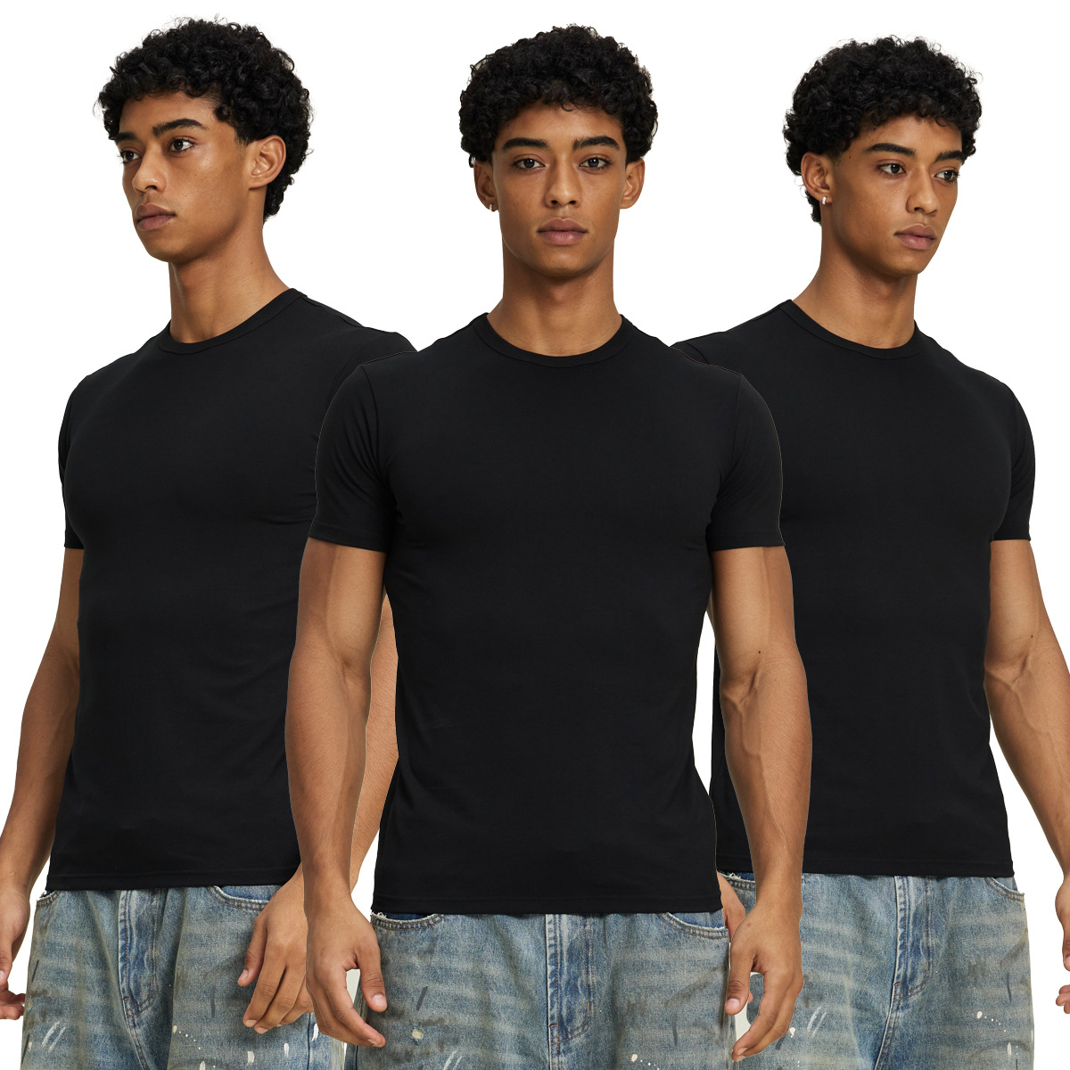 ETAI Hombre| Nuevo estilo de moda transfronterizo hombre cuello redondo delgado de manga corta estilo de estilo masculino de alta calidad pesada camiseta de color sólido