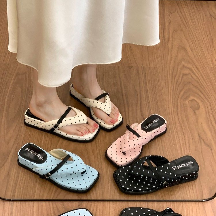 Punto de onda blanca cuadrada pendiente de tacones de flip flops de fondo grueso para mujeres 2026 nuevos zapatillas pequeñas de altura francesa image 4