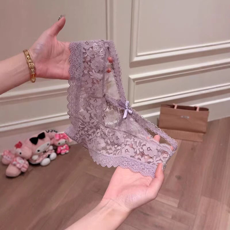 Hot Trap* Purple Is Good to Cut and Wear~ French Lace Cut Out Briefs Cross Pure Lust Sexy Women