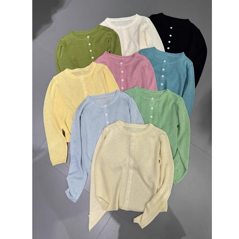 High-Quality Anti-Pilling Candy-Colored Long-Sleeved Knitted Sun Protection Cardigan 2025 Summer New Fashionable Tops for Women